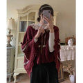 Women Clothing 2026 Autumn Winter Vintage Lovely Lace Doll Neck Wine Red Sweater Languid Breeze Soft Waxy Sweet Sweater Women
