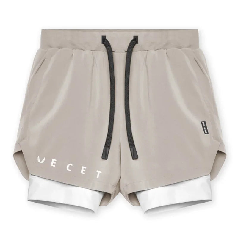 Mens Gyms Fitness 2 in 1 Quick Dry Shorts Summer Running Bodybuilding Jogging Casual Short Pants Workout Male Basketball Bottoms