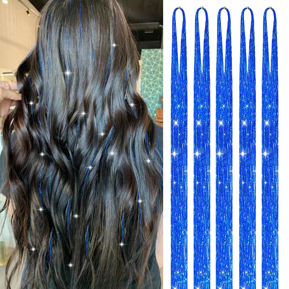 Hair Tinsel (46 Inch, 5pcs) Tinsel Hair Extensions for Girls and women Fairy Tinsel Hair Extensions Holographic  Synthetic Hair