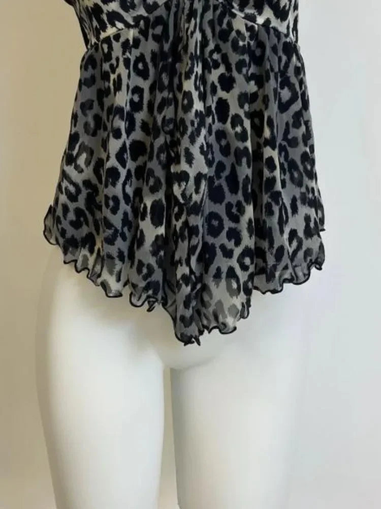 Women Clothing Summer Crop Tops 2025 Ropa Mujer Halter Backless Loose Vest Sweet Korean Camis Korean Leopard Print Sexy Tanks