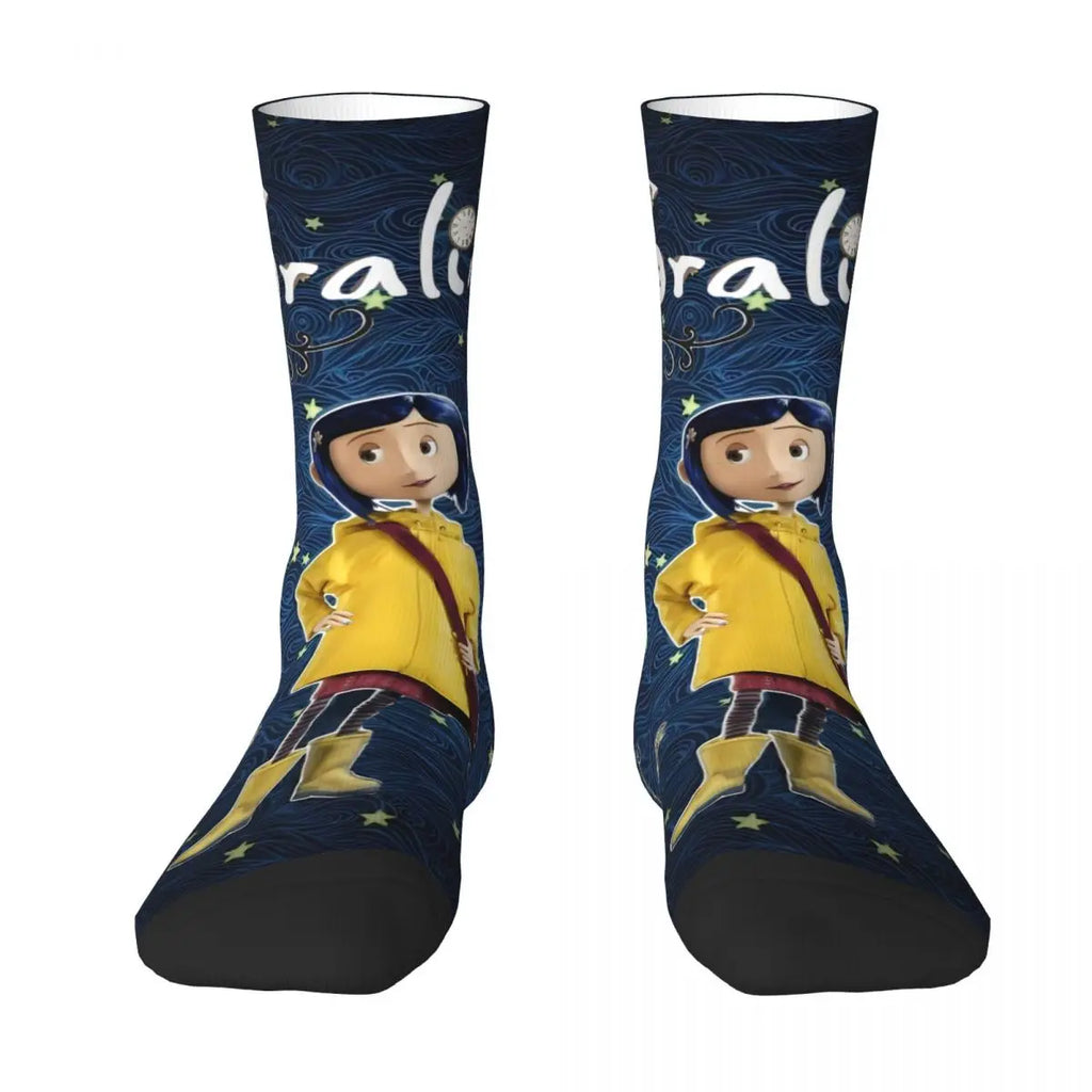 Coraline Horror Movie Stockings Design Funny Socks Autumn Non Skid Socks Couple Running Medium Soft Socks