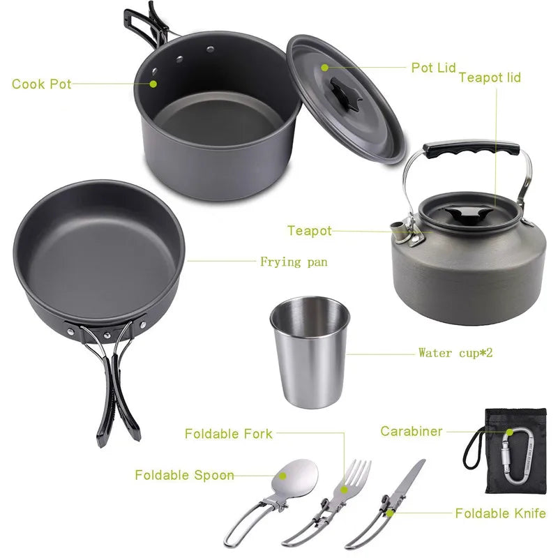 Sevenstar High Quality 2-3 Person Hiking Accessories Portable Outdoor Camping Kettle Pot Set With Swivel Carabiner