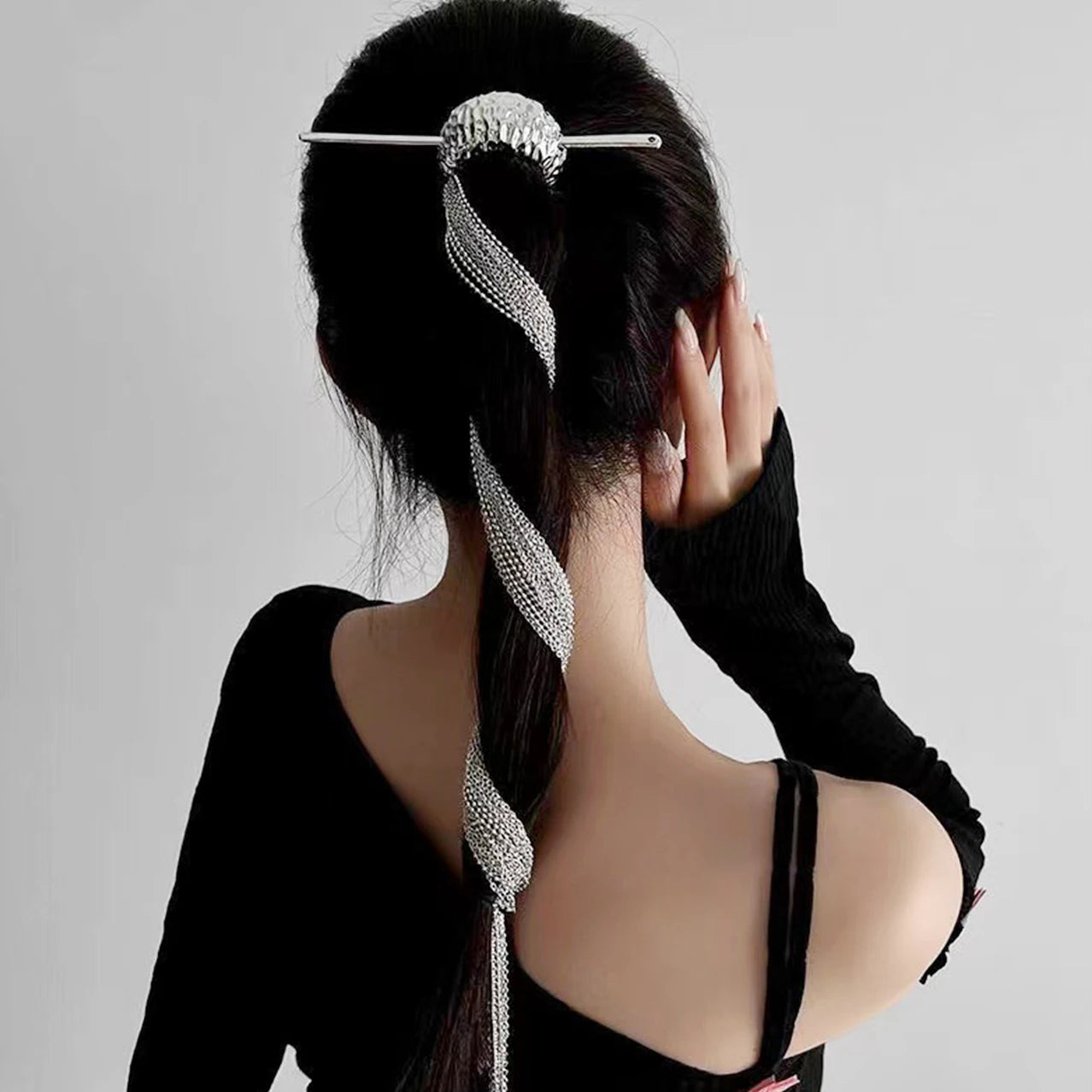 Long Tassel Hair Sticks Hairpin Chain For Women Silver Color Hair Bun Chopsticks Detachable Girls Bead Hair Accessories Jewelry