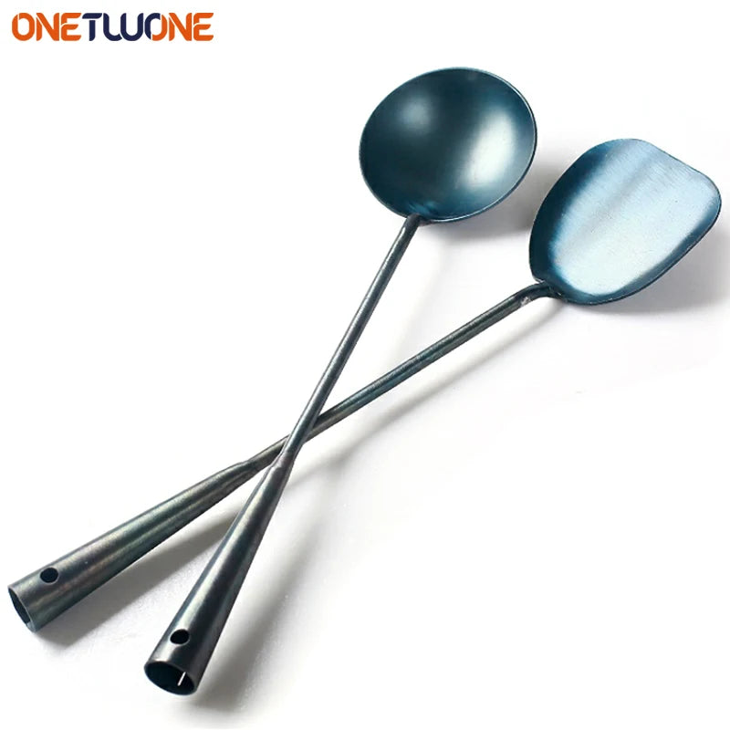 Kitchen Utensils Wok Spatula Spoon Chinese Traditional HandMade Iron Spatula Ladle Wok Tool Set Kitchen Tool Cooking Accessories