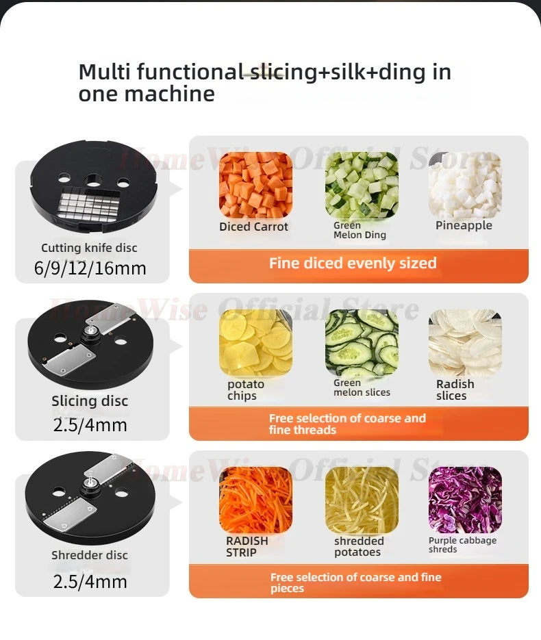 LX Multi-function Vegetable Cutter Fruit Slicer Shredder Cube Cutter 3 Blade Discs Food Processor Oblique and Straight Feed Port