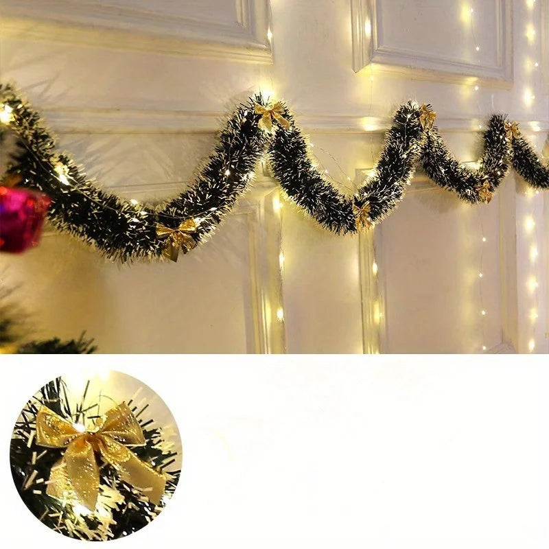 30 LED Christmas Tinsel Garland Set , Metallic Twist Hanging Decor for Fireplace Mantel Staircase Railing, Home & Outdoor Decor