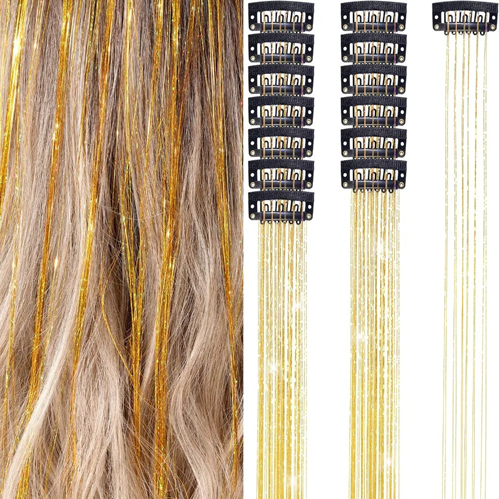 Fashion Highlights Clip Clip in Hair Extensions Colored Shiny Hair Tinsel Fairy Hair Synthetic Hair Highlights Girls