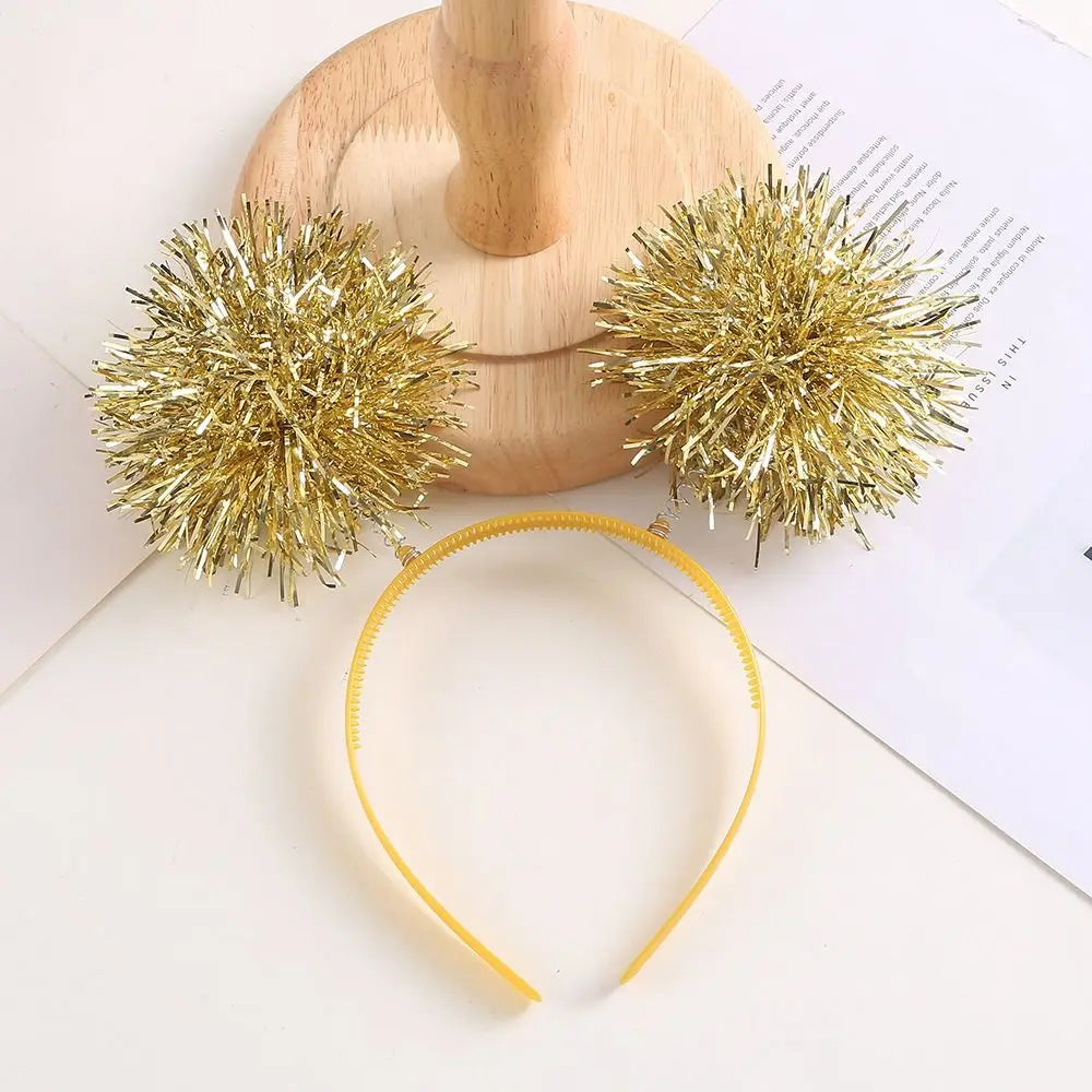 Trendy Bling Pom Pom Headband Cute Giltering Tinsel Headband Colorful Pompom Ball Headband Women Girls Pink