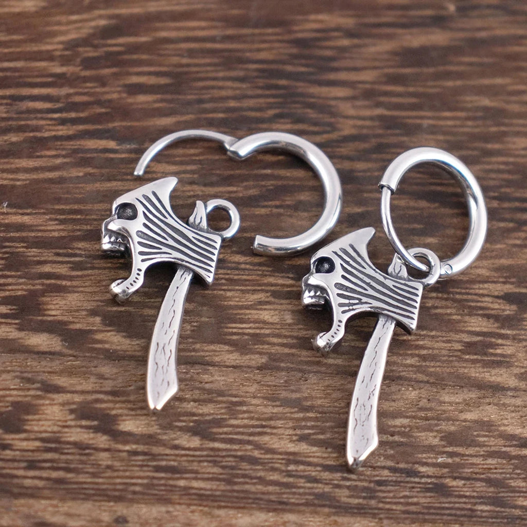 Vikings Jewelry Hip Hop Punk Viking Axe Drop Earrings Fashion Celtic Knot Rune Amulet Earrings Rock Biker Boys Stainless Steel
