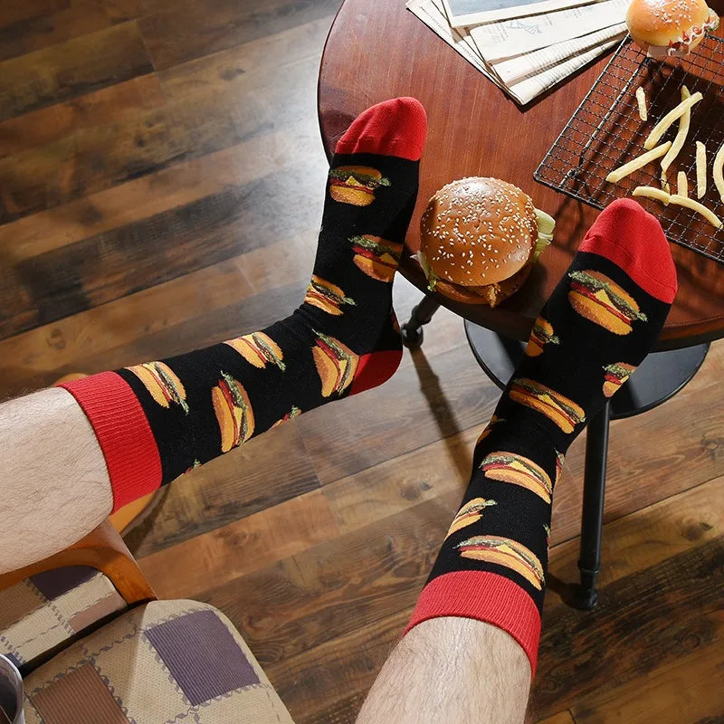 Men's Hip Hop Harajuku Socks Shark Clown Skateboarding Oil Painting Animal Mid-cut funny socks