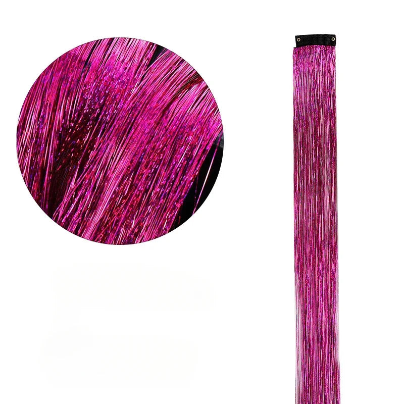 93cm Glitter Hair Tinsel Extension with BB Clips Laser Gold Silver Tinsel Hair Braided Girls Headwear Braiding Hair Decor Tools