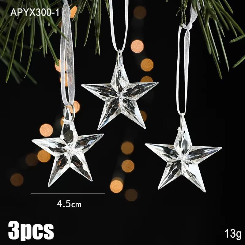 3pcs 2025 Christmas Decorations Christmas Transparent Snowflake Pendants Christmas Tree Home Decorations
