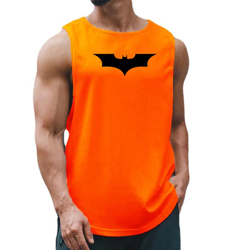 Mens Gym Clothing Mesh Fitness Singlets Black Bat Print Quick Dry Bodybuilding Tank Top Men Muscle Sleeveless Shirt Sports Vest