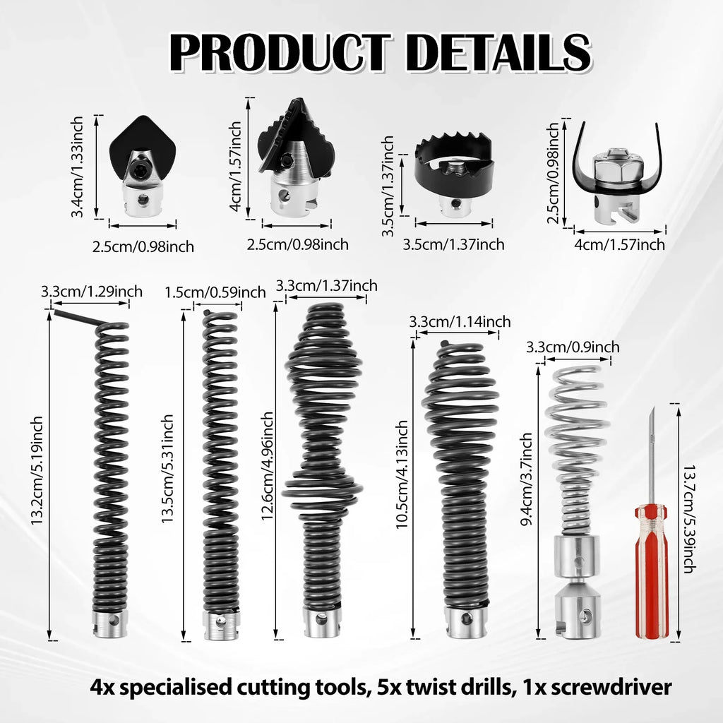 10Pcs Drain Cable Cutter and Auger Set Spring Sewer Dredging Tool for K-400 C-4/6/7/8/9 Model Cable Drain Snake Drill Attachment
