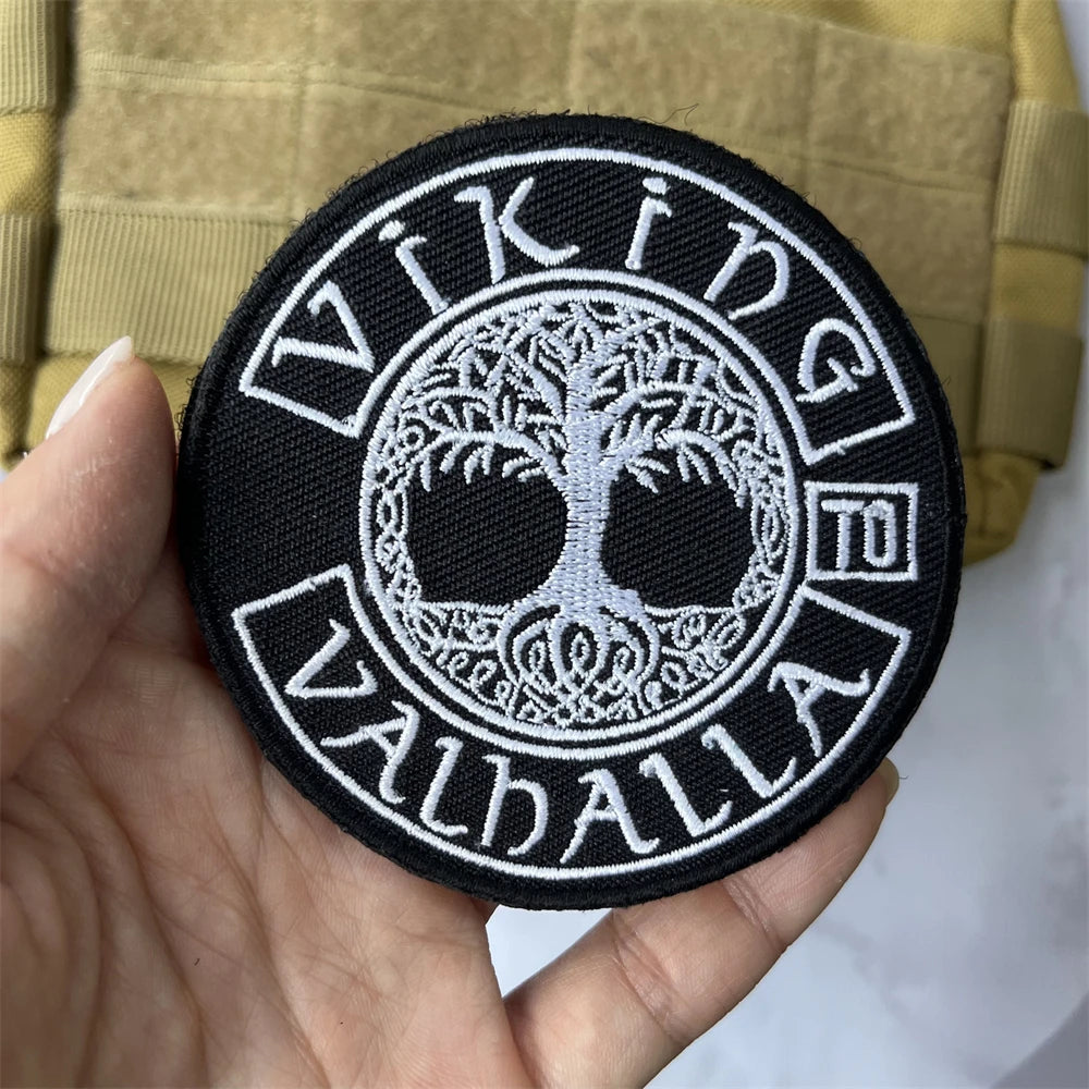 Viking Symbol Tree of Life Axe Embroidered Patches Tactical Morale Badge Backpack Hook and Loop Sticker