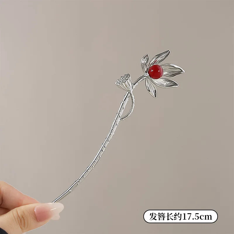 Elegant Flower Tassel Hairpin For Women Exquisite Neo-chinese Style Metal Hair Stick Girls Fashion Jewelry Hair Accessories