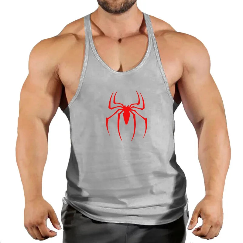 Spider Print Fitness Tank Top Fitness Shirt Muscle Men's Single Tank Top Men's Sleeveless Sweatshirt Men's Tops Fitness Clothing