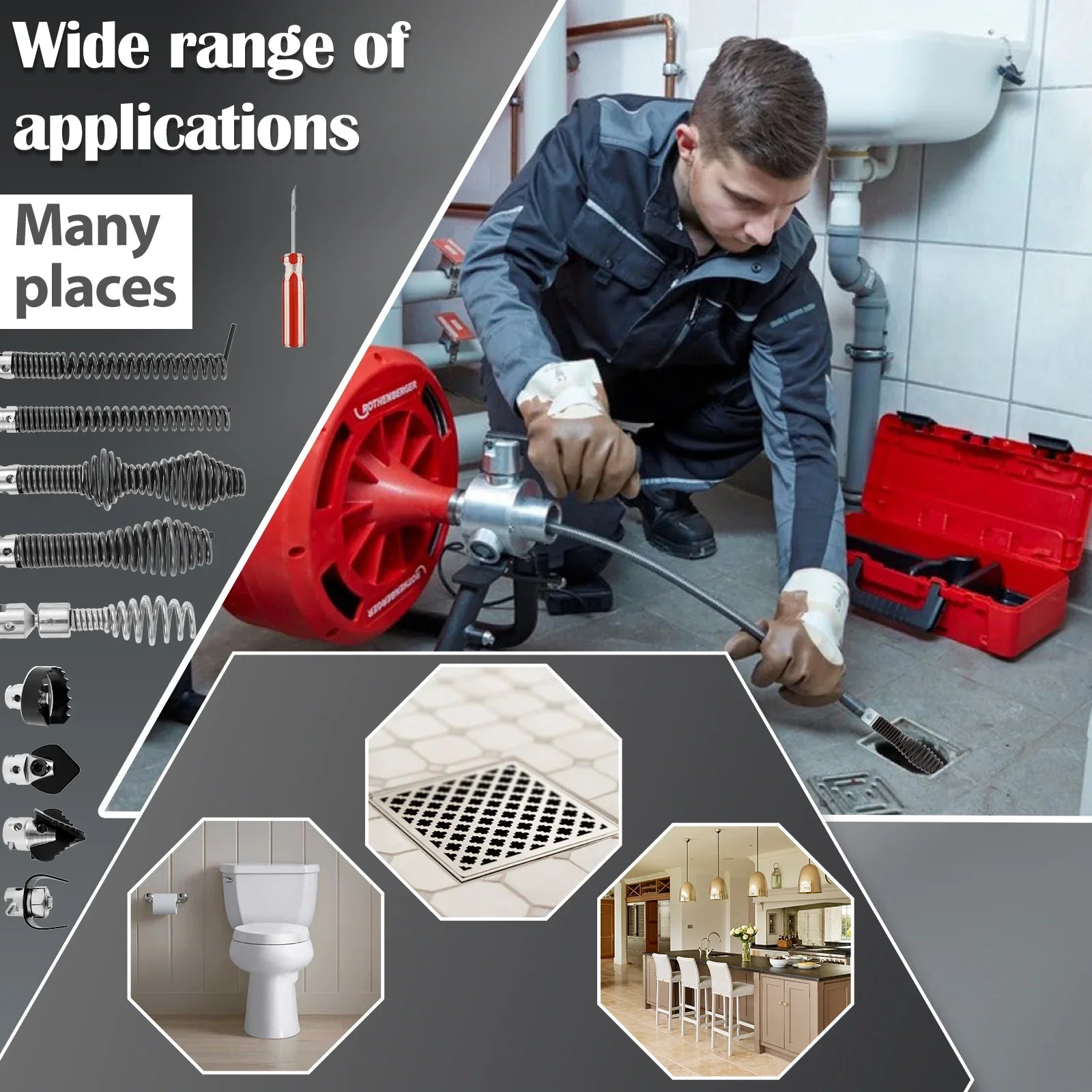 10Pcs Drain Cable Cutter and Auger Set Spring Sewer Dredging Tool for K-400 C-4/6/7/8/9 Model Cable Drain Snake Drill Attachment