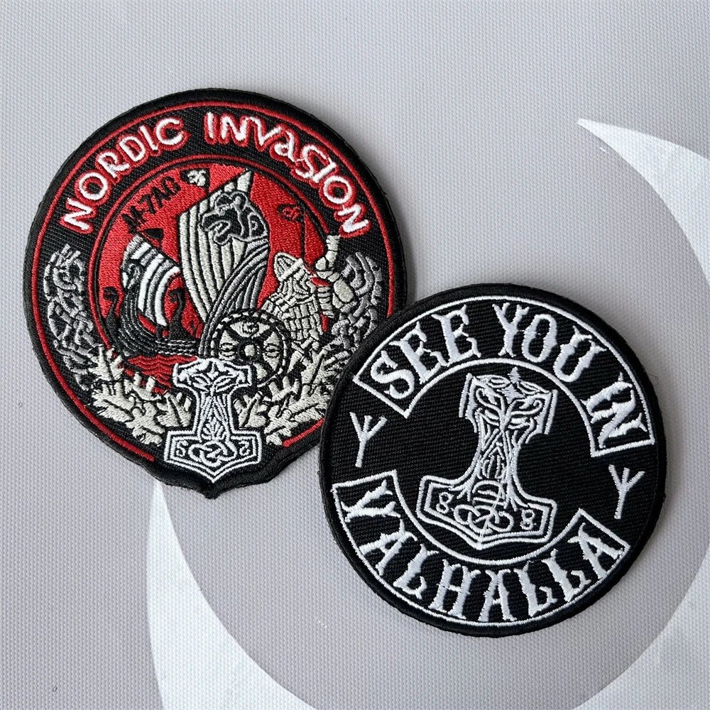 Viking Symbol Tree of Life Axe Embroidered Patches Tactical Morale Badge Backpack Hook and Loop Sticker