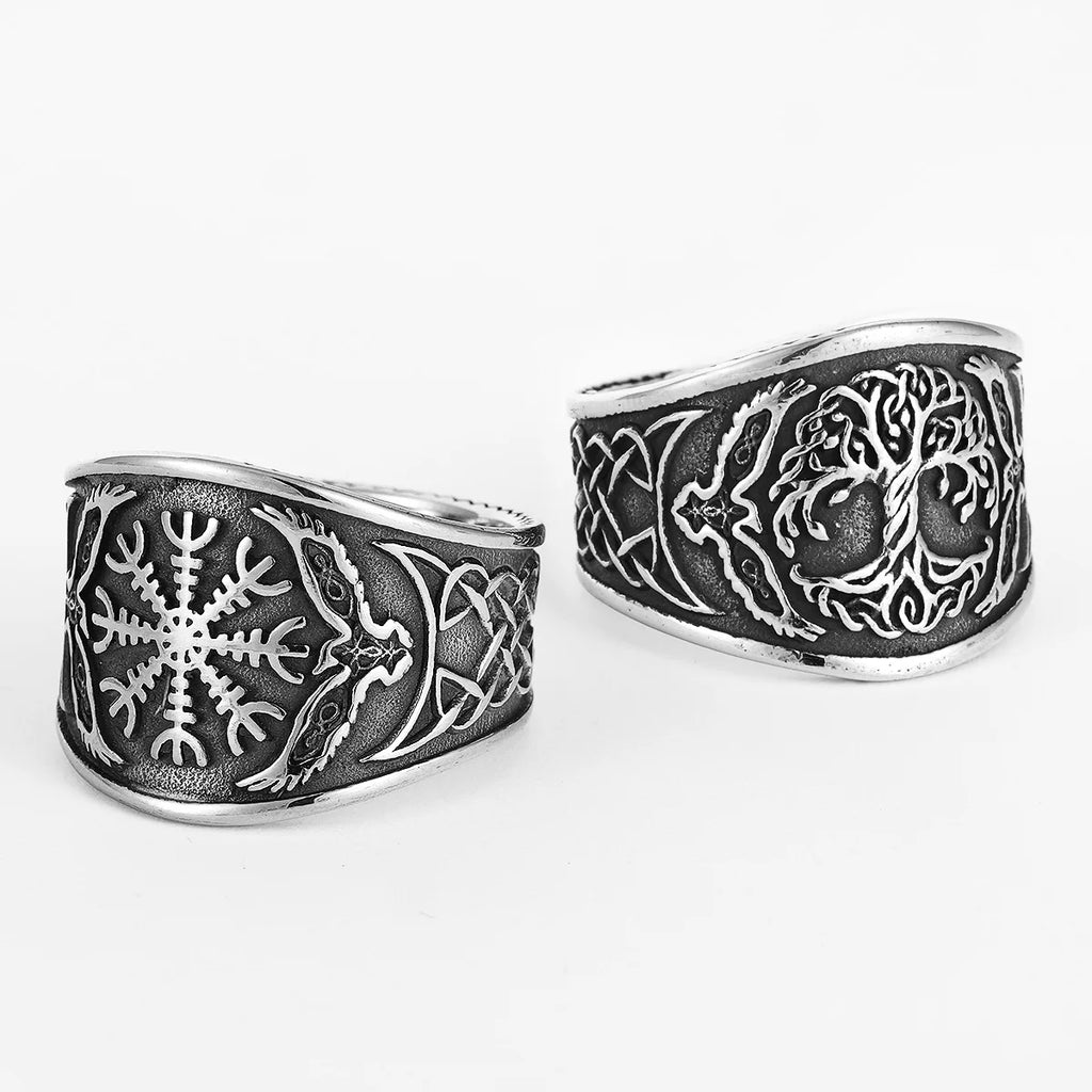 Viking Tree of Life Ring Stainless Steel Vegvisir Compass Men Rings Rock Retro for Male Rider Jewelry Creativity Gift Wholesale