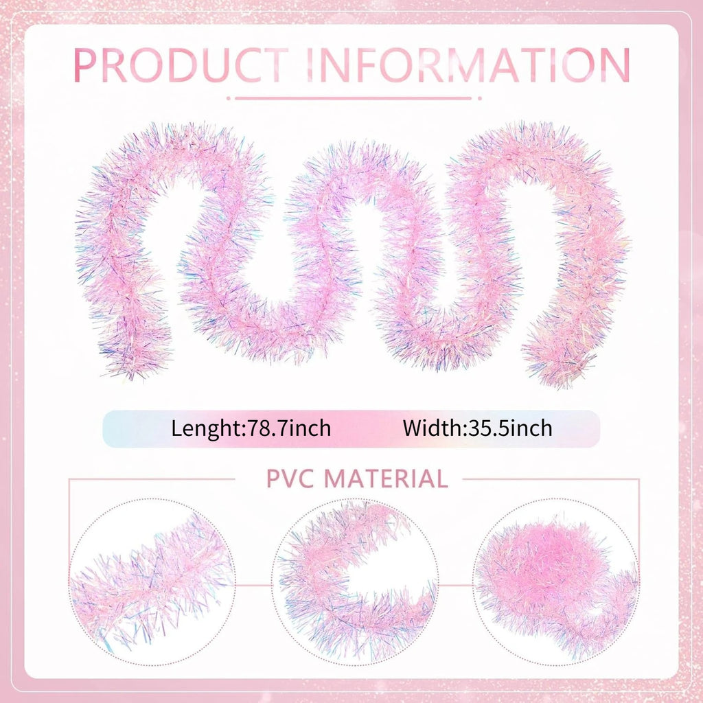 78.7inch Pink Tinsel Garland Shiny Metallic Glitter Party Decoration for Christmas Valentine Wedding Birthday Holiday Home Decor