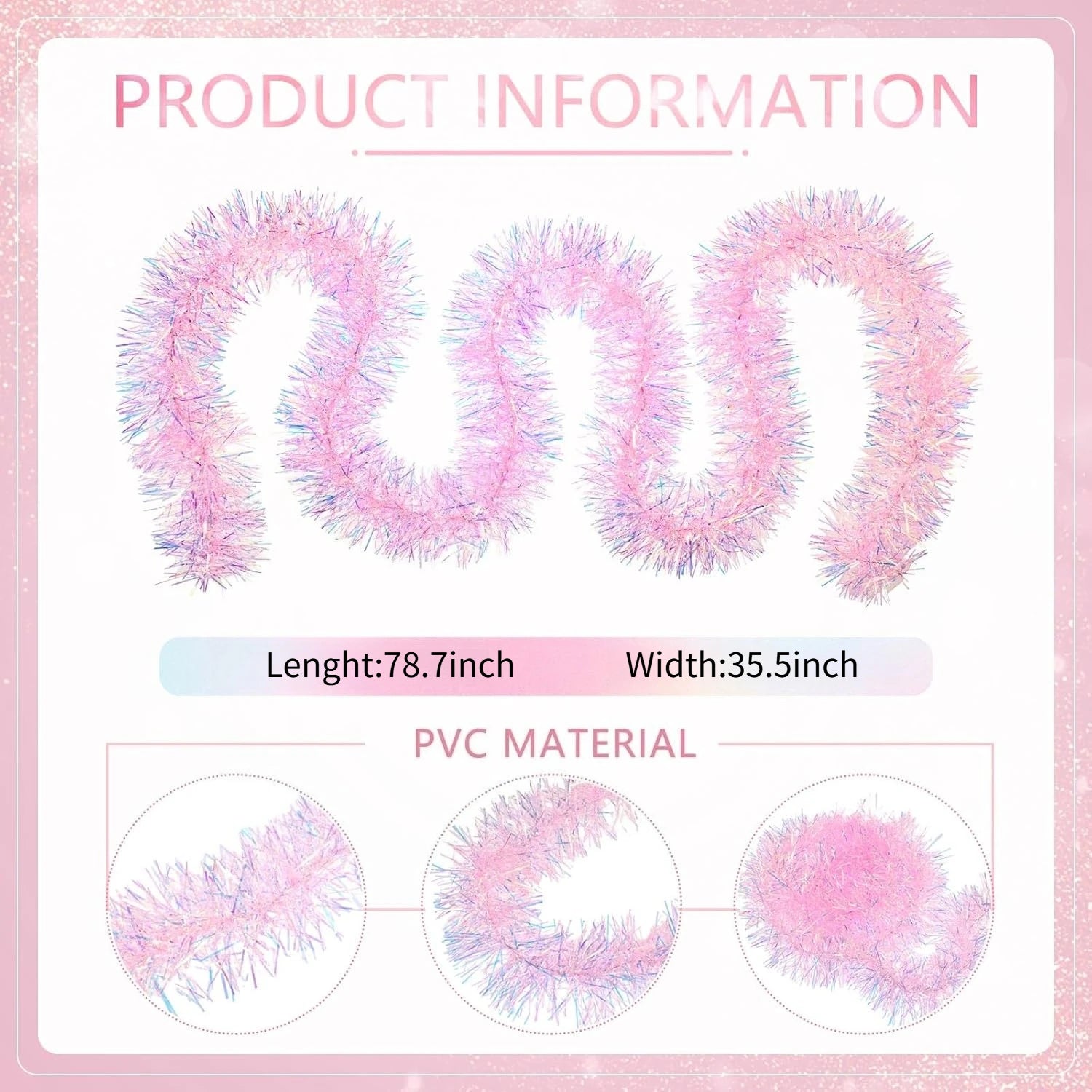 78.7inch Pink Tinsel Garland Shiny Metallic Glitter Party Decoration for Christmas Valentine Wedding Birthday Holiday Home Decor