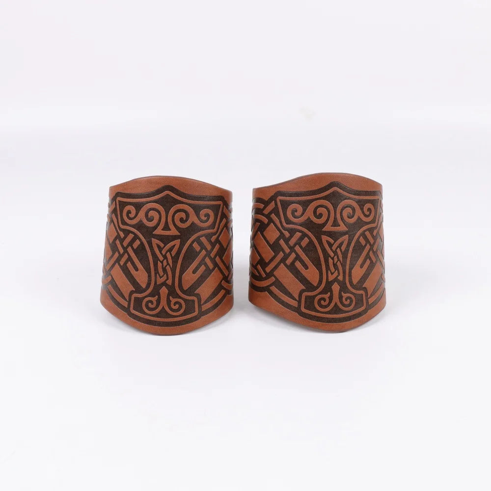2 Pack Faux Leather Wristbands Viking Medieval Arm Guards Wristbands Halloween Accessories