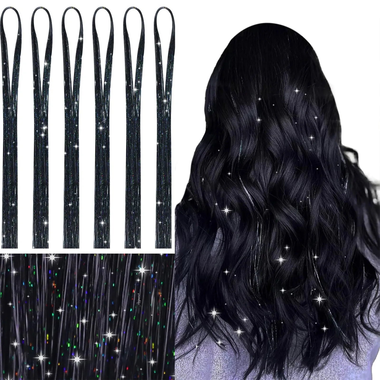 120cm Shiny Sparkle Threads Glitter Hair Tinsel Rainbow Strands Gold Hair Laser False Hair Extensions For Women Girls Styling