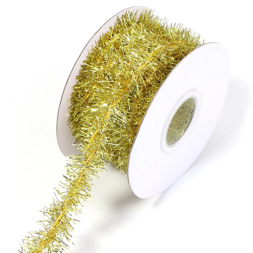 10Yards Gold Silver Wire Garland Tinsel Hanging Rattan Christmas Tree Decoration Xmas Wedding Birthday Party Colorful Ribbon