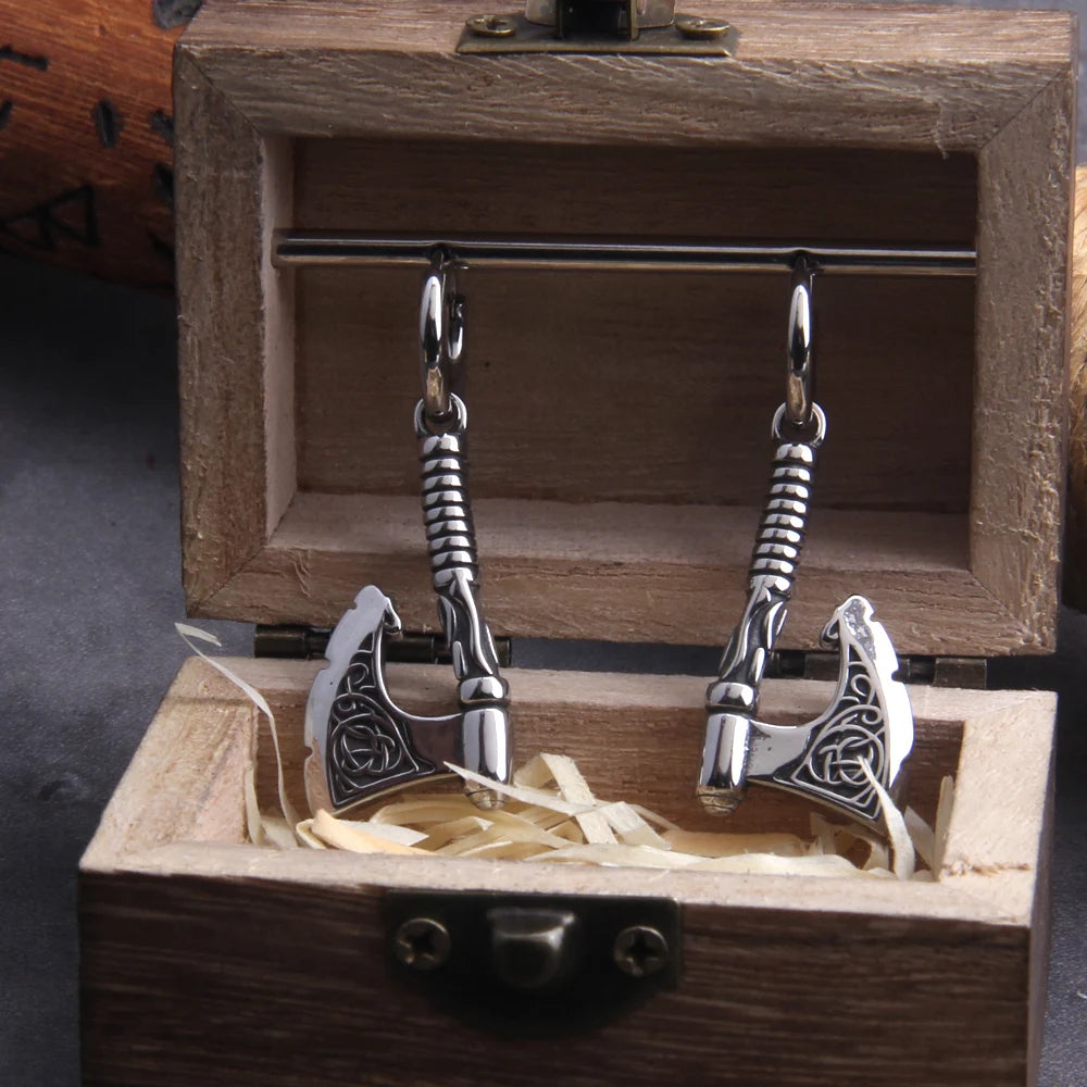 Vikings Jewelry Hip Hop Punk Viking Axe Drop Earrings Fashion Celtic Knot Rune Amulet Earrings Rock Biker Boys Stainless Steel