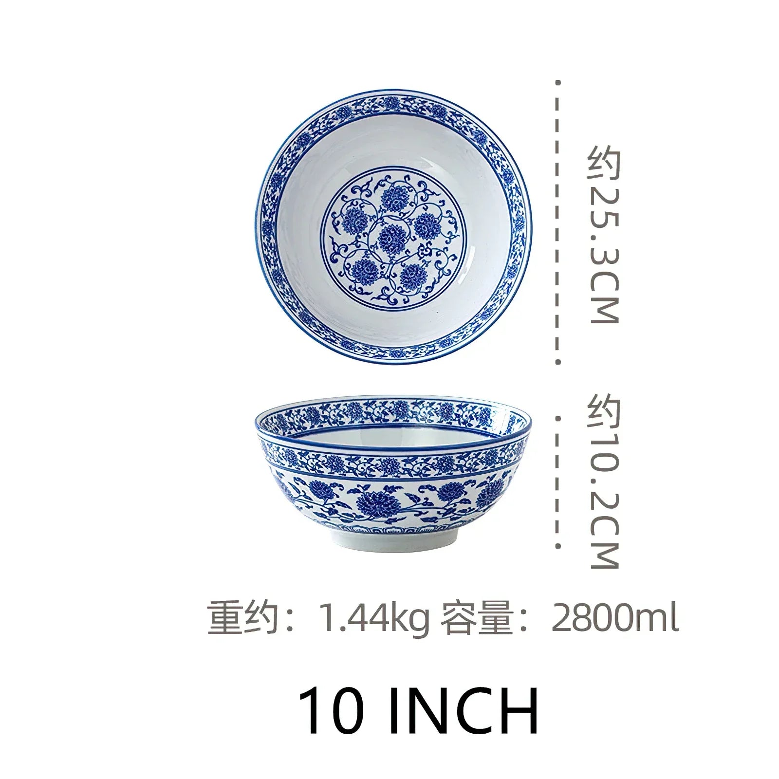 Ceramic Bowl Korean Blue and White Porcelain Tableware Large Noodle Bowl Japanese Retro Soup Bowl Home Kitchen Supplies