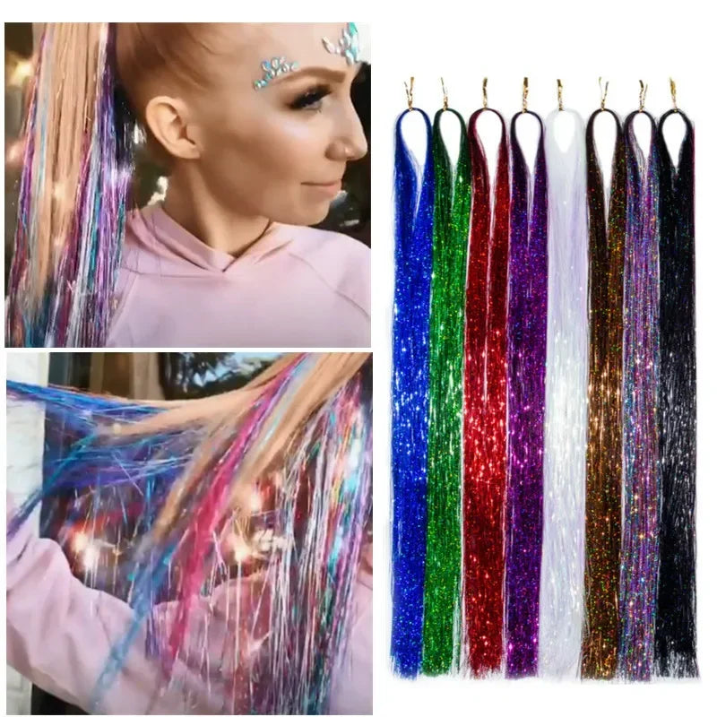 1 Pc Sparkle Tinsel Shiny Hair Tinsel Hair Extensions Dazzles Women Hippie for Braiding Headdress Hair Braiding Tools Long 100cm