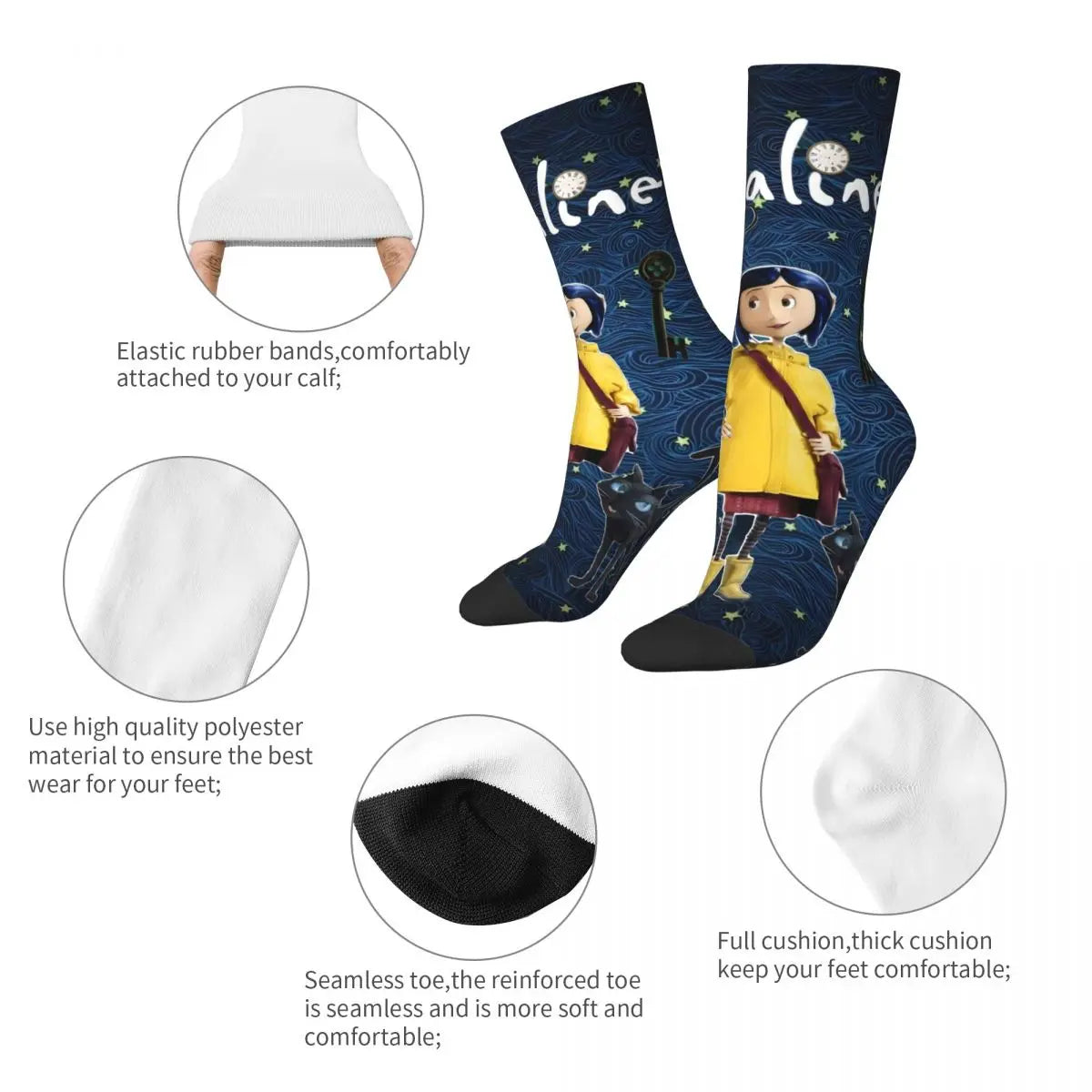 Coraline Horror Movie Stockings Design Funny Socks Autumn Non Skid Socks Couple Running Medium Soft Socks