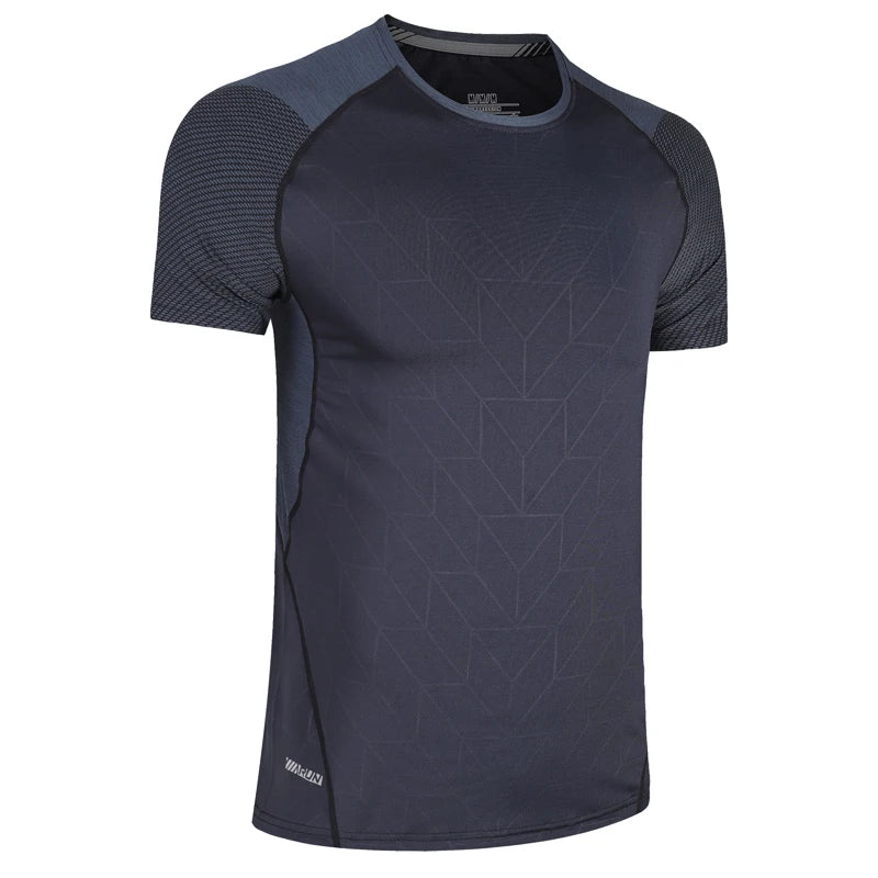 Mens Sport Tee Bodybuilding Gym Running Jogging Short Sleeves Fashion Patchwork Print Breathable Quick Drying Workout Shirts