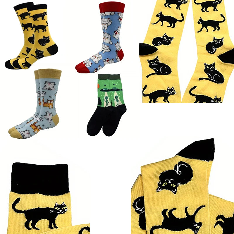1pairs Sock Men's BLACK CAT  Happy Funny Personality Novelty Fashionable Funny Socks Gift Ideas for Novel