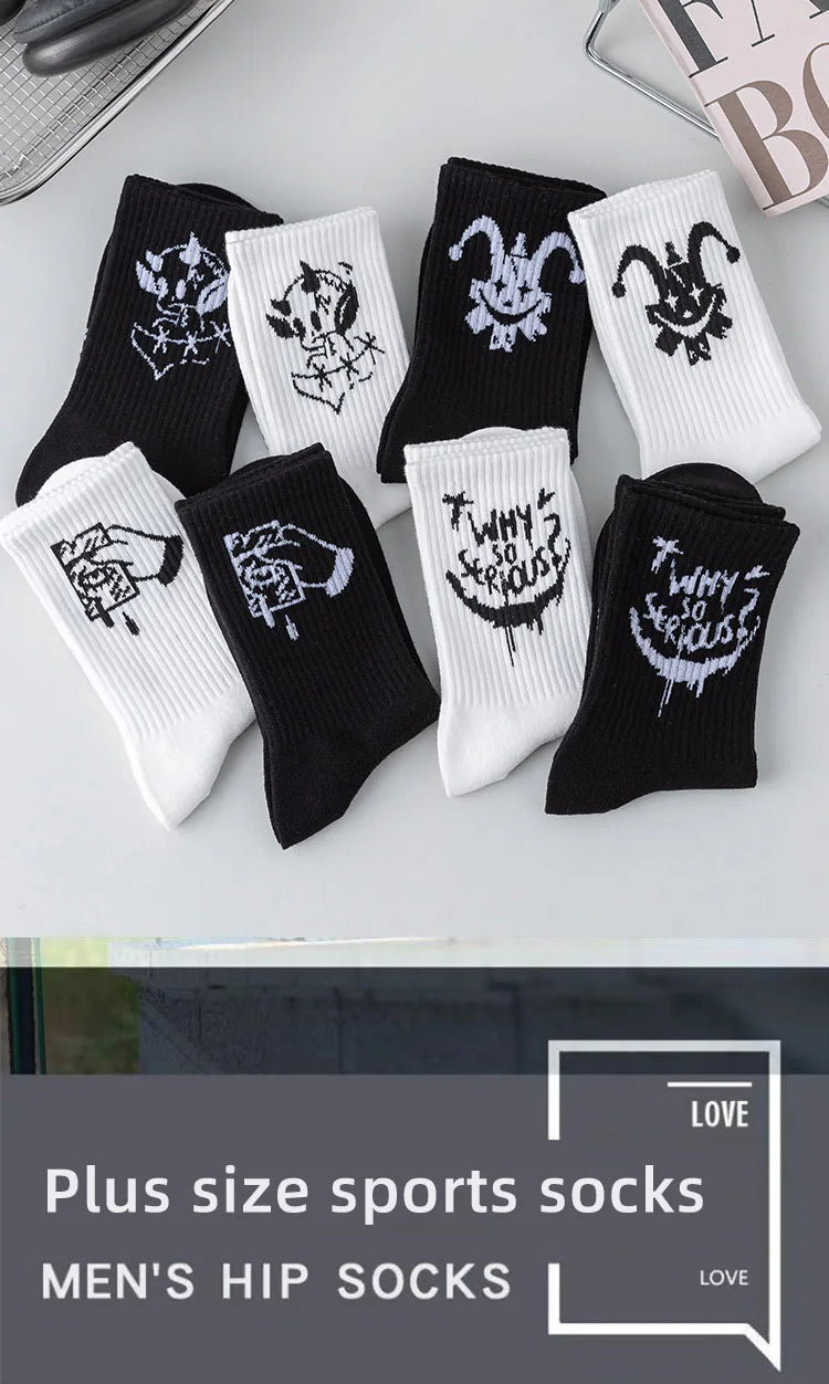 Men's graffiti funny socks, oversized socks, clown spray painted black and white socks