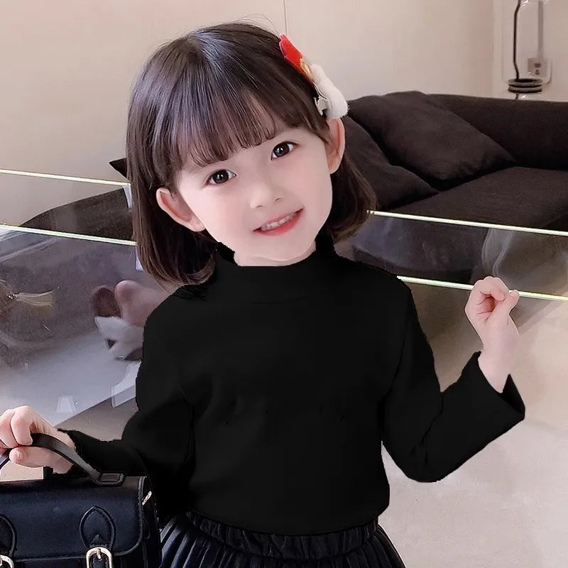 Children's Clothing Boys Girls Winter Thermal T-shirts Turtleneck Solid Long Sleeve Soft Warm Fleece Bottoming Shirts Kids Tops