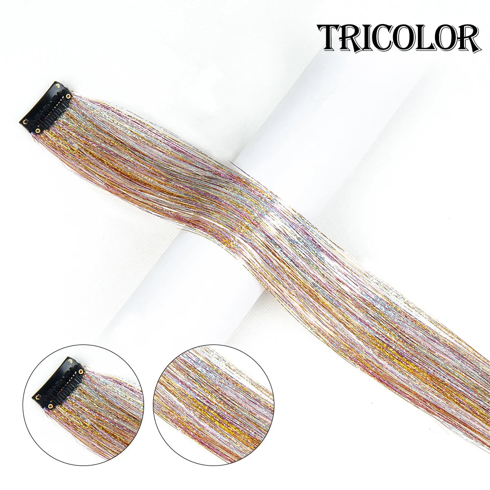 Clip In Hair Tinsel Fairy Hair Extensions Tinsel Glitter Colorful Clip On In Hair Extensions For Woman Girls Hair Accessories