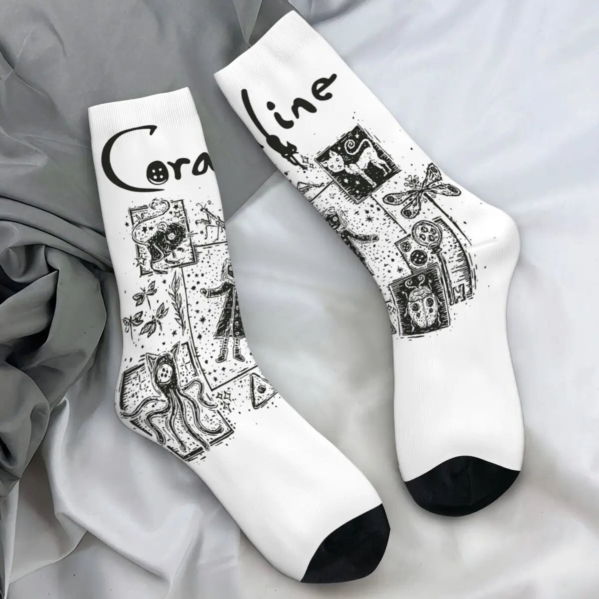 Coraline Horror Movie Stockings Design Funny Socks Autumn Non Skid Socks Couple Running Medium Soft Socks