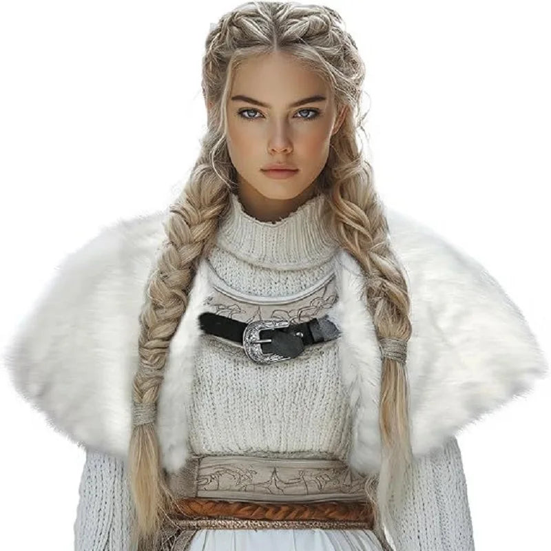 Viking Cloak Costume WOmen Fur Collar Medieval Renaissance Wrap King Warrior Cape Shawl Halloween LARP Cosplay Costume