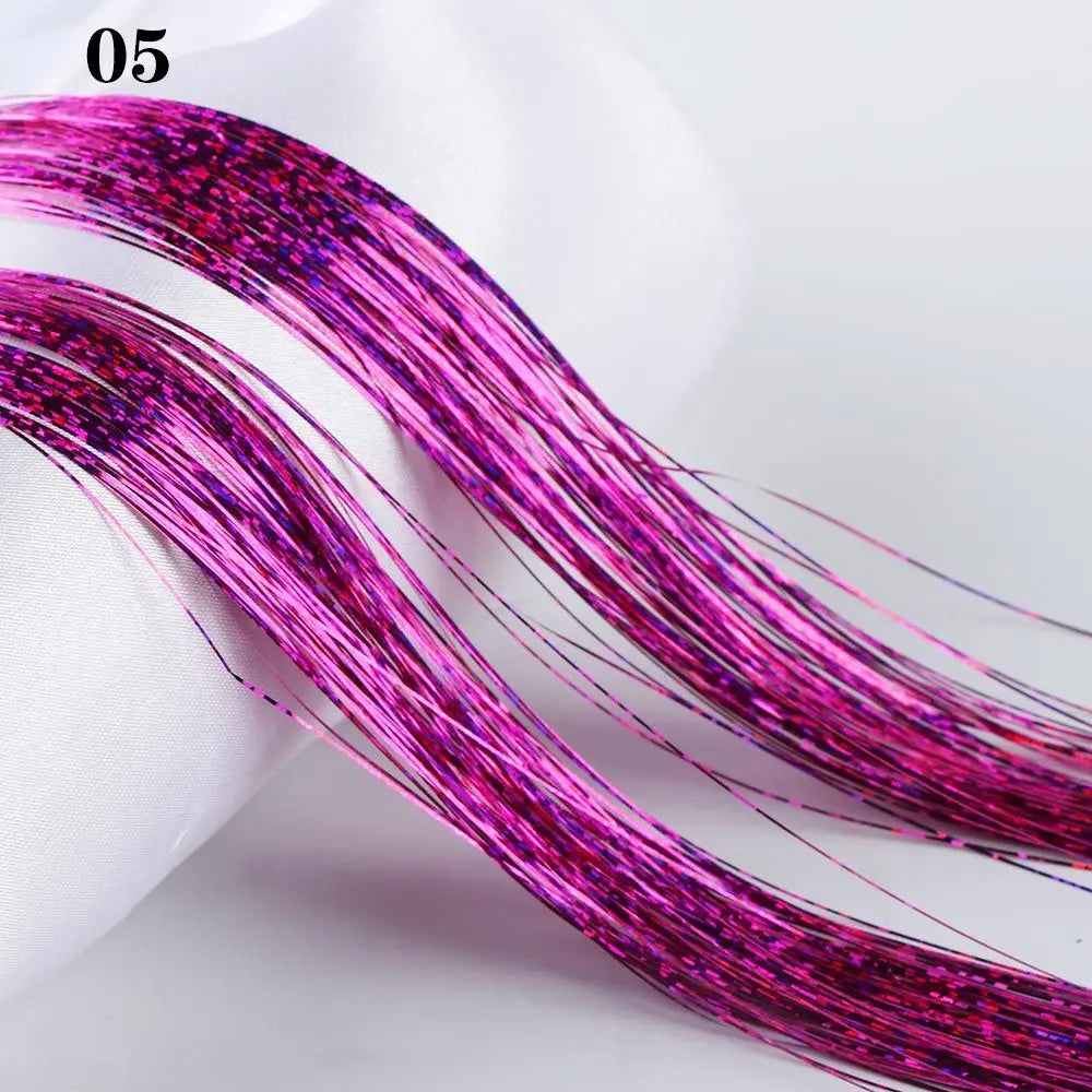 100 Strands Hot Sale Synthetic Hair Sparkly Hair Tinsel Hair Extension Bling Silk Glitter Rainbow  Color