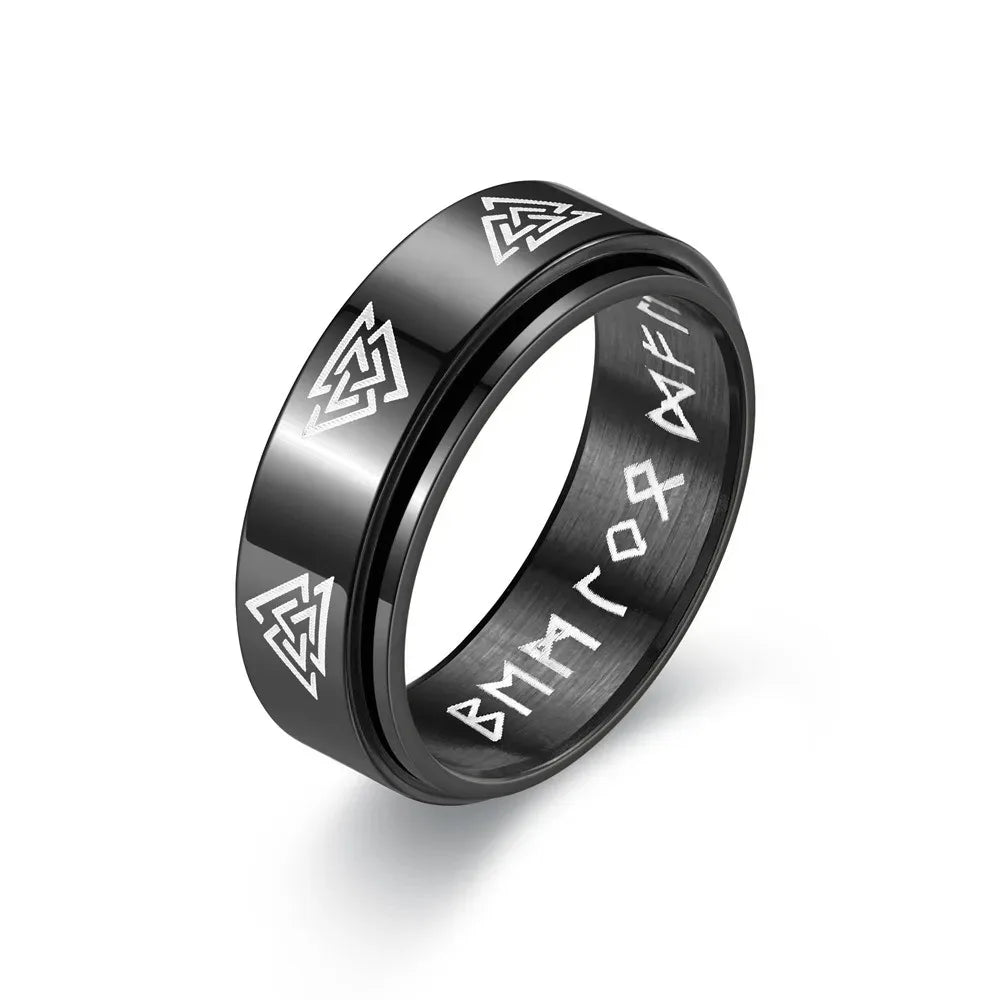 Vintage Viking Rune Rings For Men Women Retro Viking Stainless Steel Rotatable Fidget Anxiety Spinner Ring Retro Amulet Jewelry