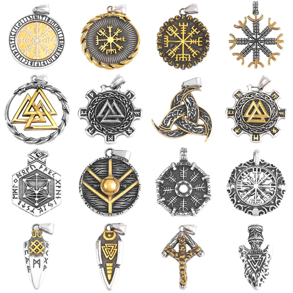 Vikings Odin Rune Necklace Various Men's Nordic Vegvisir Valknut Amulet Pendant Stainless Steel Punk Fashion Jewelry Wholesale