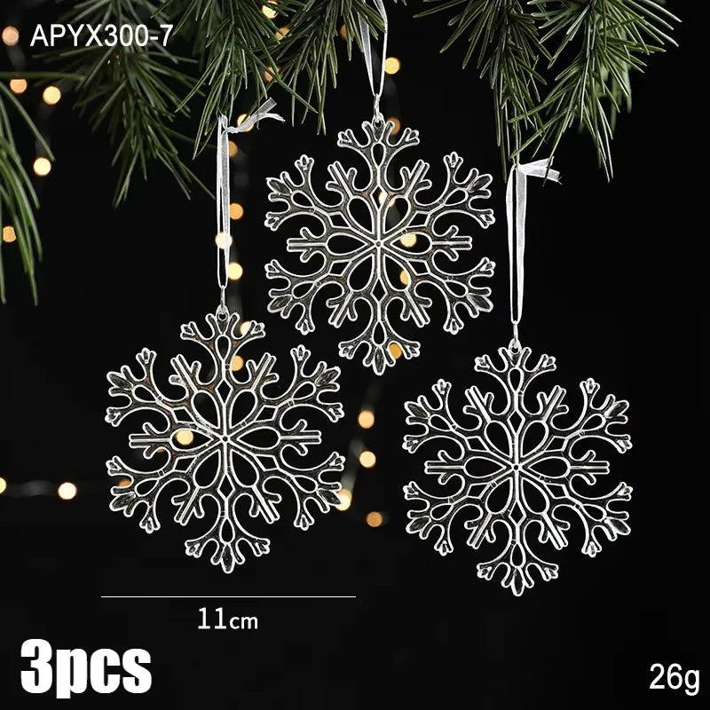 3pcs 2025 Christmas Decorations Christmas Transparent Snowflake Pendants Christmas Tree Home Decorations