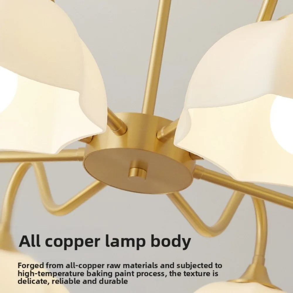 Light Luxury Cream Style Living Room Chandelier Bedroom Dining Room Brass Lamp Attic Lobby Hotel LED Home Lighting Decoration