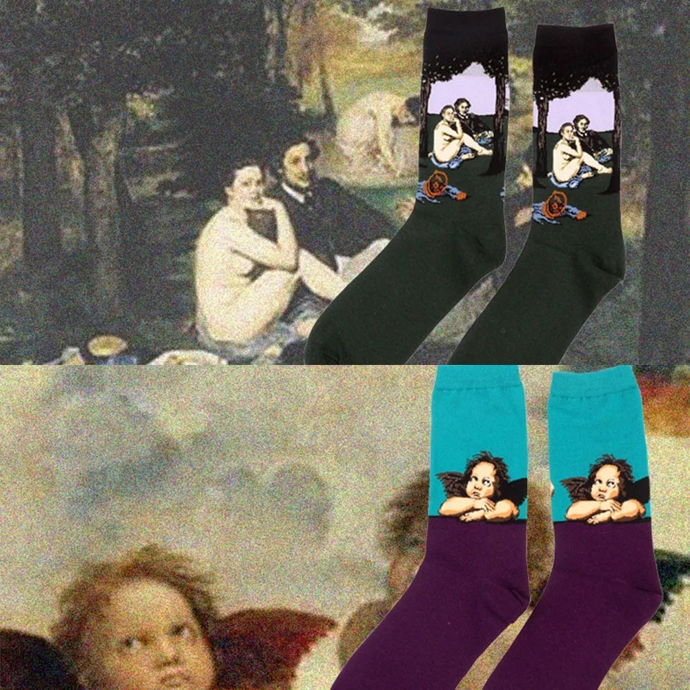 Man Plus Size Socks Art Mural World Famous Art Oil Painting Series Woman Funny Socks