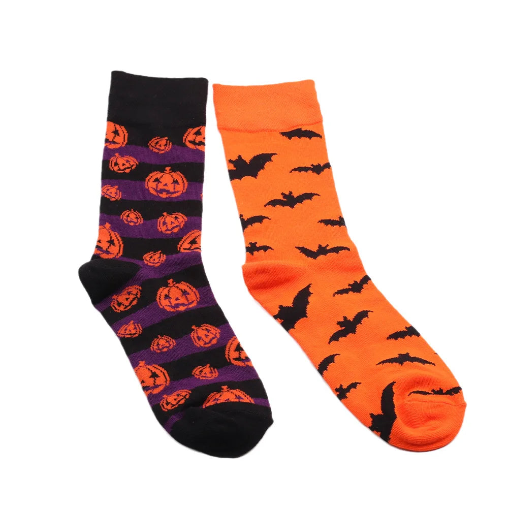 Halloween Socks Men Socks Pumpkin Devil Socks Cotton Socks Women Socks Wear-resistant Cartoon Socks Bat Socks