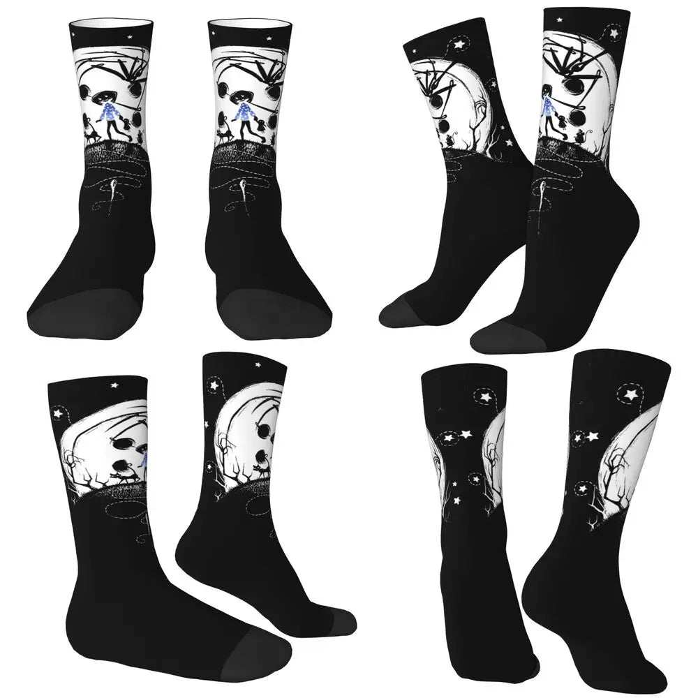 Coraline Horror Movie Stockings Design Funny Socks Autumn Non Skid Socks Couple Running Medium Soft Socks
