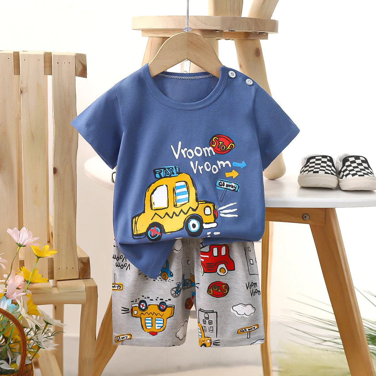 1 Sets Pure Cotton Kids Cartoon Clothing Summer Baby Fashion Short Sleeve Suits Boys Girls T-Shirts+Shorts Children Outfits
