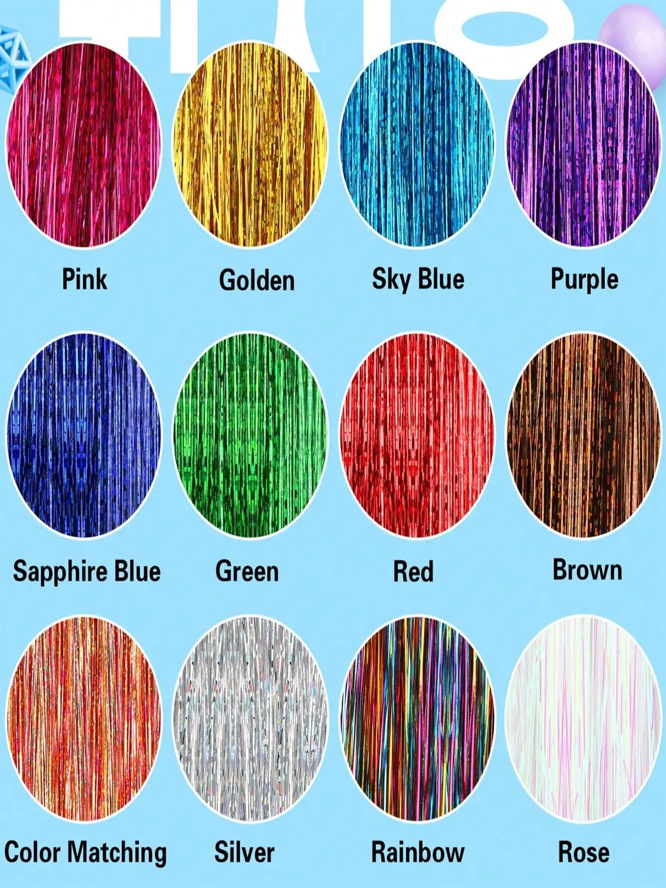 12pcs Synthetic Hair Tinsel Kit Heat Resistant Sparkling Shiny Tinsel Hair Lenth 36/48 inch 12 Colors Tinsel Strands Highlights